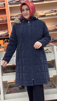 Bardak Desenli Şişme Mont Lacivert/ 6177 - Thumbnail