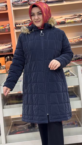 Bardak Desenli Şişme Mont Lacivert/ 6177