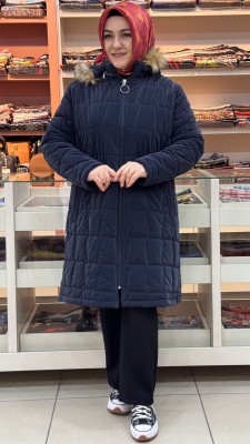 Janset - Bardak Desenli Şişme Mont Lacivert/ 6177