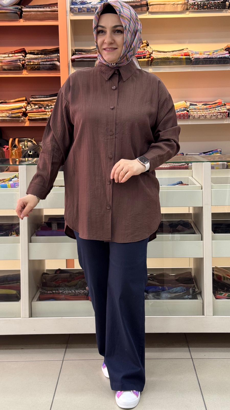 İnza Moda - Basıc Çilek Kumaş Tunik Kahverengi/1991 