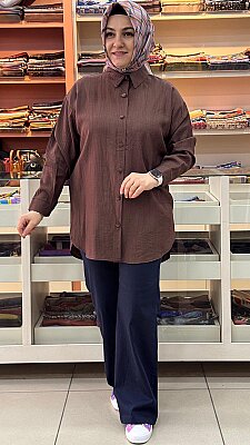 Basıc Çilek Kumaş Tunik Kahverengi/1991 - Thumbnail