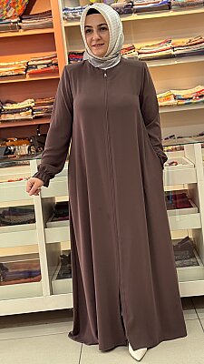 Basic Fermuarlı Ferace Kahve/5328 - Thumbnail