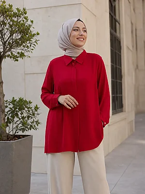 Gaze - Basic Krep Tunik Kırmızı/4208 
