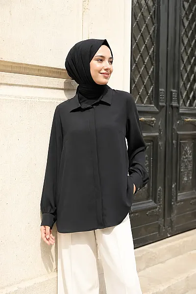 Basic Krep Tunik Siyah/4208 