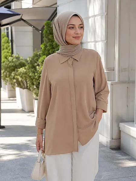 Basic Krep Tunik Camel/4208