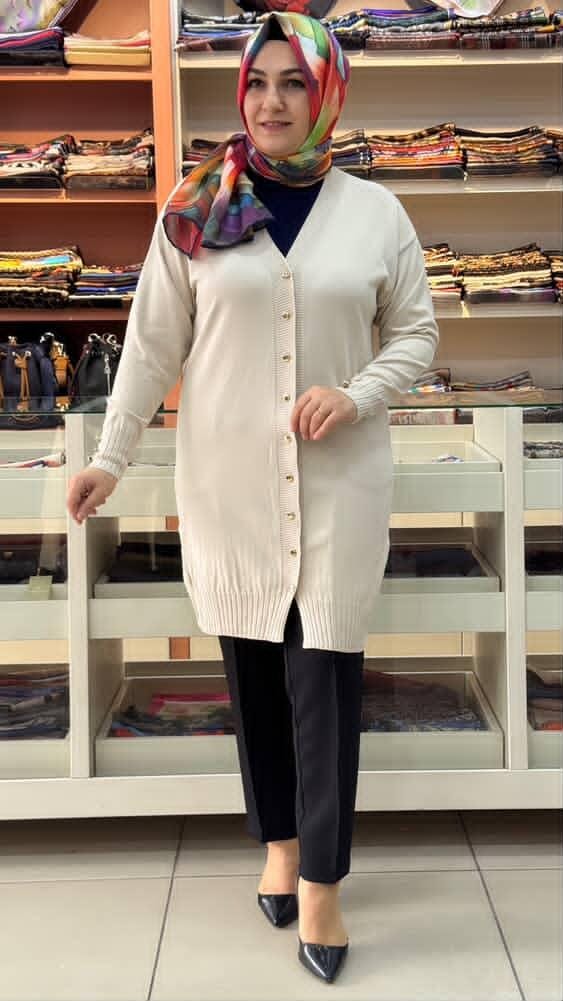  - Basic Triko Hırka Krem/3176
