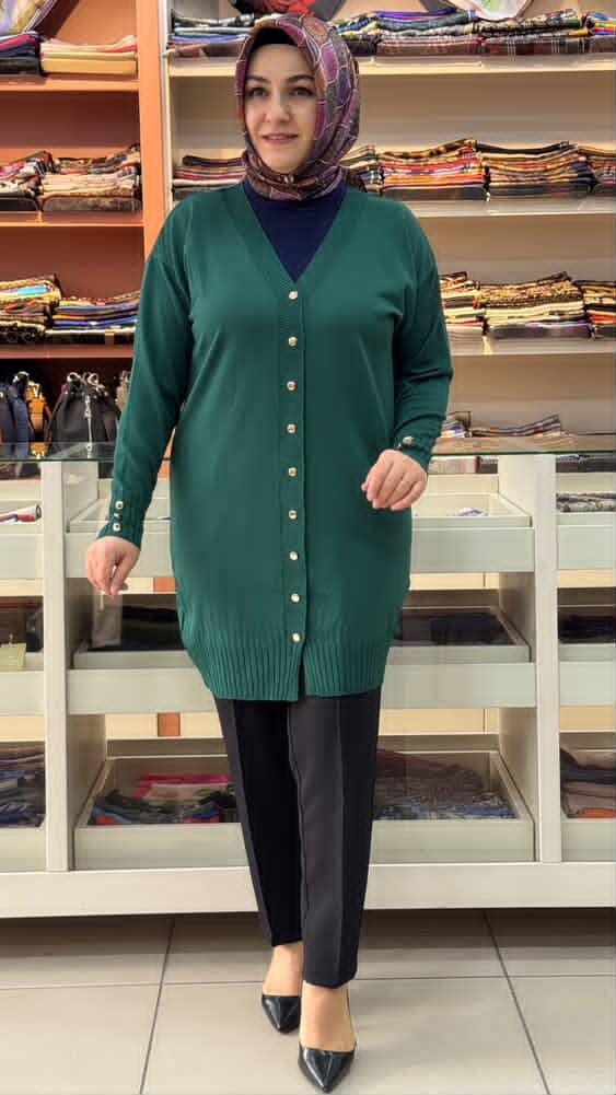  - Basic Triko Hırka Zümrüt/3176