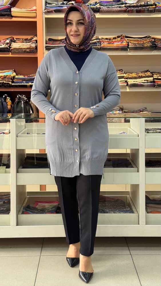  - Basic Triko Hırka Gri/3176