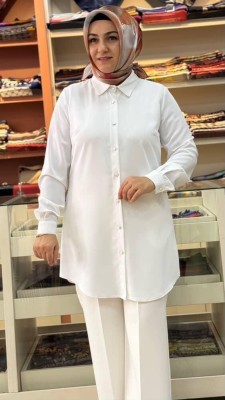 Basic Uzun Tunik Ekru/19173 - Thumbnail