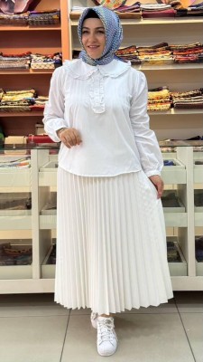 Ekru - Bebe Yaka Fırfır Detaylı Tunik Ekru/3028
