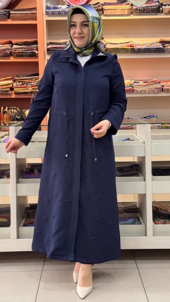 Belden Büzgü Detaylı Dik Yaka Kap Lacivert/4388 