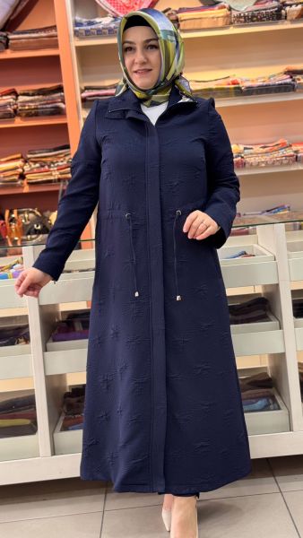 Belden Büzgü Detaylı Dik Yaka Kap Lacivert/4388 