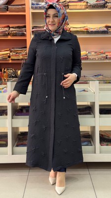 Belden Büzgü Detaylı Dik Yaka Kap Siyah/4388 - Thumbnail