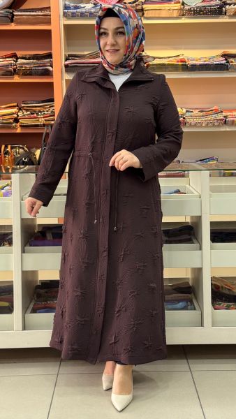 Belden Büzgü Detaylı Dik Yaka Kap Kahverengi/4388 