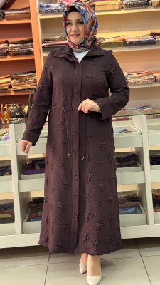 Belden Büzgü Detaylı Dik Yaka Kap Kahverengi/4388 - Thumbnail