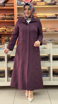 Belden Büzgü Detaylı Dik Yaka Kap Mürdüm/4388 - Thumbnail