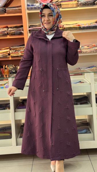 Belden Büzgü Detaylı Dik Yaka Kap Mürdüm/4388