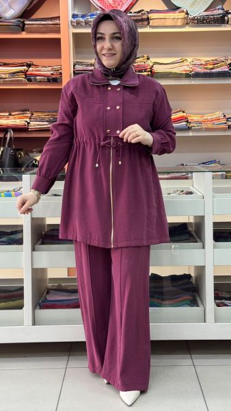 Belden Büzgülü Çıt Çıt Detaylı Takım Bordo/3976 