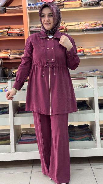 Belden Büzgülü Çıt Çıt Detaylı Takım Bordo/3976 