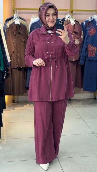 Belden Büzgülü Çıt Çıt Detaylı Takım Bordo/3976 