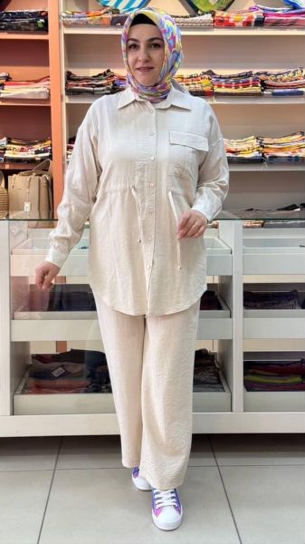 Beli Bağlamalı Cep Detaylı Takım Bej/71283