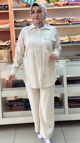 Beli Bağlamalı Cep Detaylı Takım Bej/71283