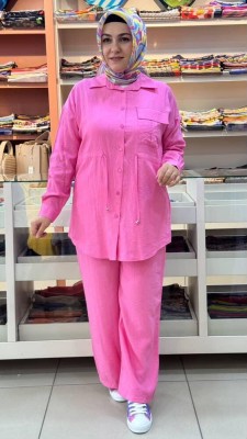 Bwest - Beli Bağlamalı Cep Detaylı Takım Pembe/71283