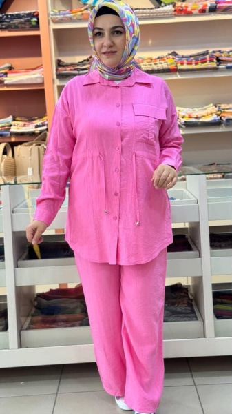 Beli Bağlamalı Cep Detaylı Takım Pembe/71283