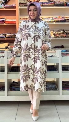 Noshe - Beli Bağlamalı Etnik Desenli Tunik Violet/4578