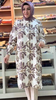 Beli Bağlamalı Etnik Desenli Tunik Violet/4578 - Thumbnail