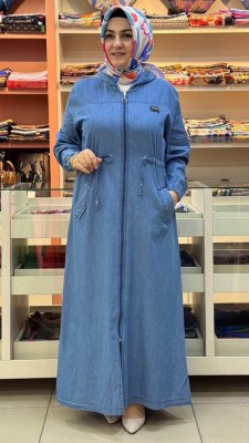 inza moda - Beli Bağlamalı Tensel Kot Ferace Mavi/8281