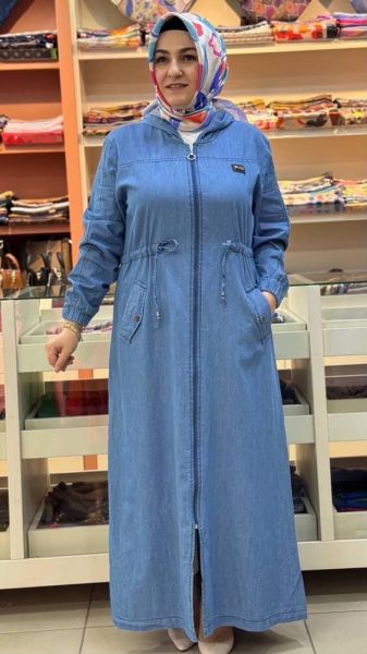 Beli Bağlamalı Tensel Kot Ferace Mavi/8281