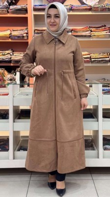 Beli Büzgülü Deri Detaylı Süet Kap Camel/7205 - Thumbnail