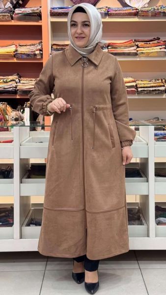 Beli Büzgülü Deri Detaylı Süet Kap Camel/7205