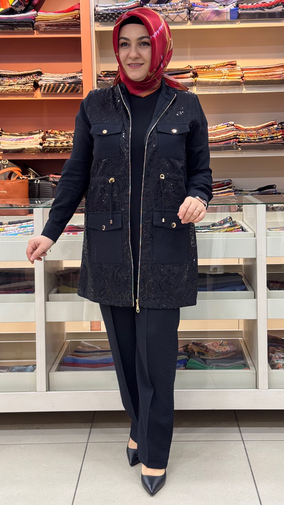 Dua&MisS - Beli Büzgülü Ve Pul Detaylı Pantolonlu Takım Siyah/30060