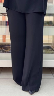  - Beli Köprü Detaylı Bol Paça Pantalon Siyah/73119