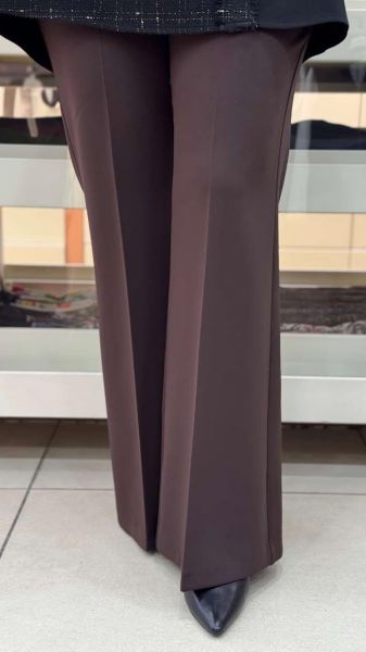 Beli Lastikli İspanyol Paça Pantolon Acı Kahve/1592