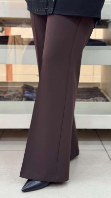 Beli Lastikli İspanyol Paça Pantolon Acı Kahve/1592 - Thumbnail