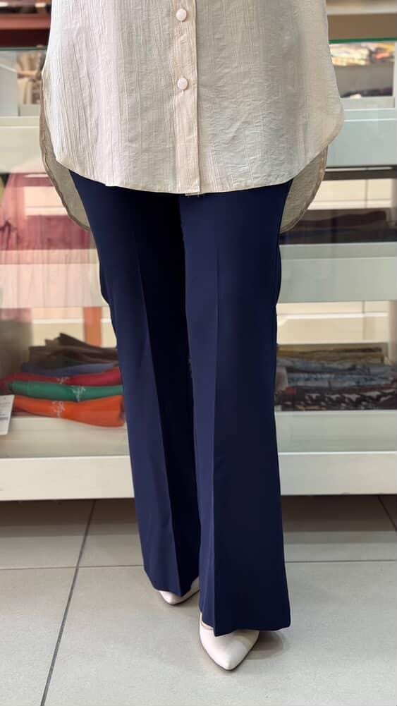 FAMELİN - Beli Lastikli İspanyol Paça Pantolon Lacivert /1592
