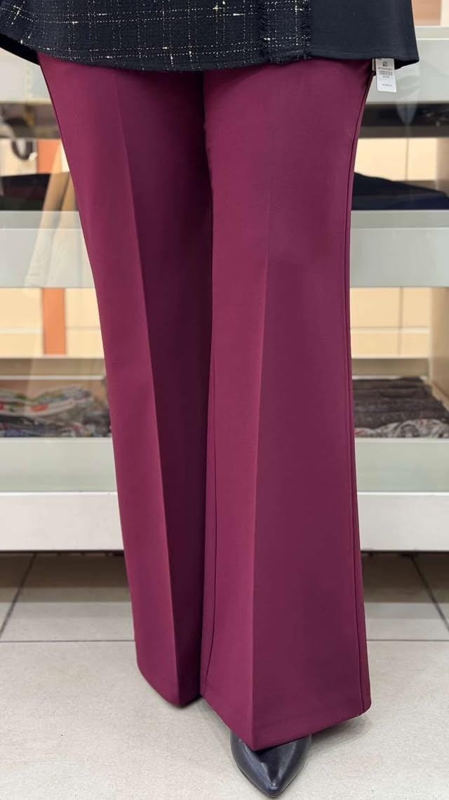 FAMELİN - Beli Lastikli İspanyol Paça Pantolon Bordo/1592