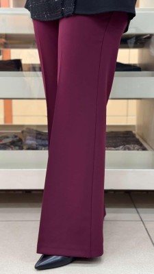 Beli Lastikli İspanyol Paça Pantolon Bordo/1592 - Thumbnail