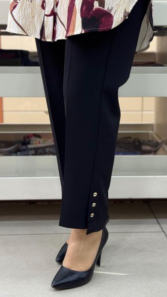 Beli Lastikli Paçası Düğme Detaylı Dar Paça Pantolon Siyah/1606