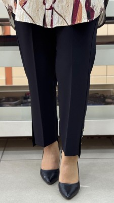 Beli Lastikli Paçası Düğme Detaylı Dar Paça Pantolon Siyah/1606 - Thumbnail