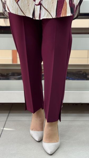 Beli Lastikli Paçası Düğme Detaylı Dar Paça Pantolon Bordo/1606