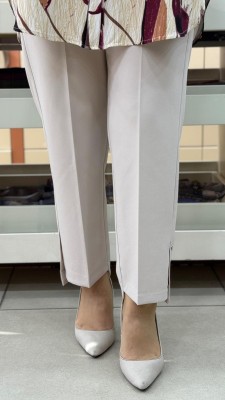 Beli Lastikli Paçası Düğme Detaylı Dar Paça Pantolon Taş/1606 - Thumbnail