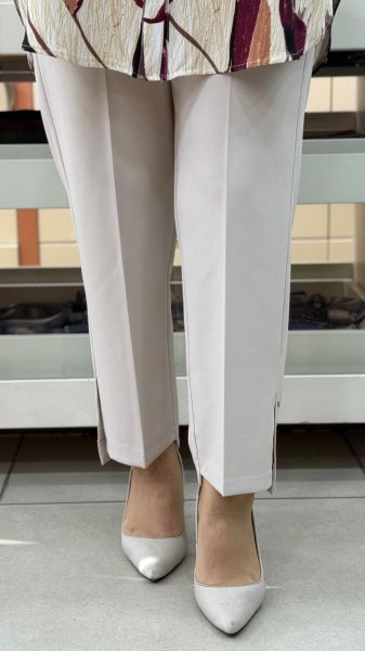 Beli Lastikli Paçası Düğme Detaylı Dar Paça Pantolon Taş/1606