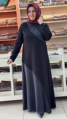 Boncuk İşlemeli Elbise Siyah/8507 - Thumbnail