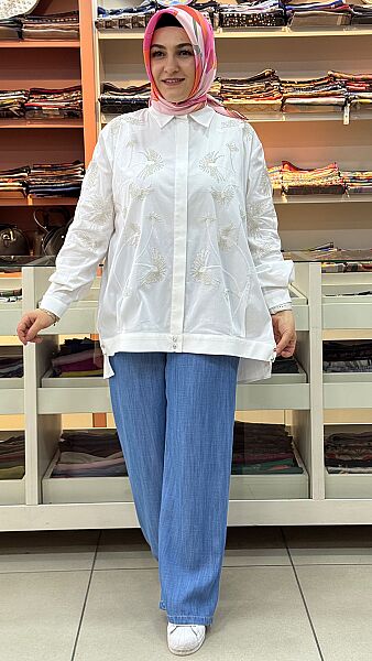 Boncuk Nakışlı Tunik Ekru/40301 