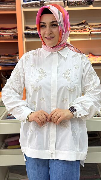 Boncuk Nakışlı Tunik Ekru/40301 