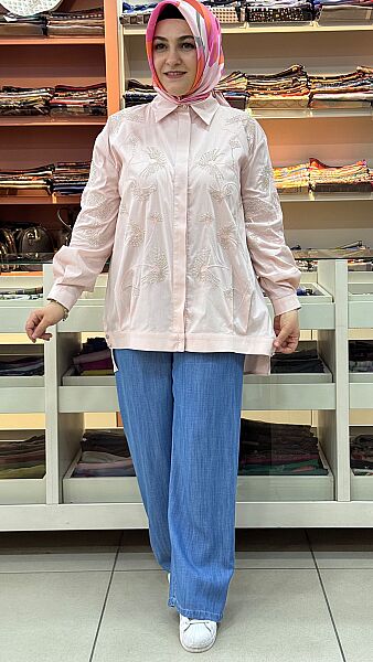 Boncuk Nakışlı Tunik Pembe/40301